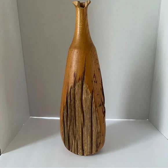 Mid Century Live Edge Wood Vase Hand Turned Wood Vase California Wooden Bottle - Picture 16 of 17
